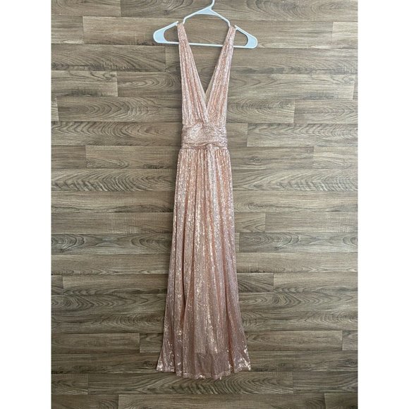 Blush Dresses & Skirts - NWT NEW Pink Blush Sequin Formal Evening Barbie Open Back Small Dress Long